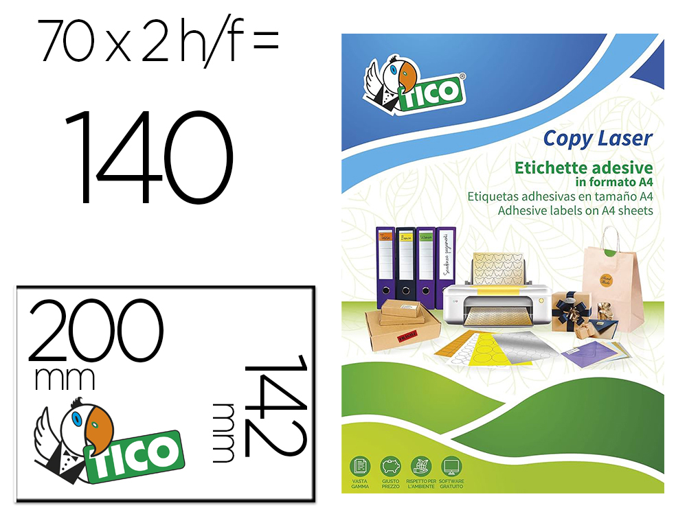 ETIQUETA ADHESIVA TICO AMARILL O FLUORESCENTES PERMANENTE FSCLASER/INKJET/FOTOCOPIA 200X142MM CAJA DE 140 UNIDADES