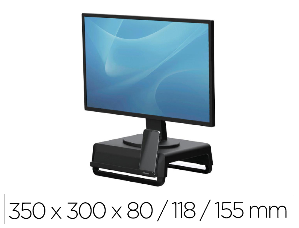 SOPORTE FELLOWES PARA MONITOR BREYTA 3 AJUSTES DE ALTURA HASTA 30 KG 100% RECICLABLE 350X300X80/118/155 MM NEGRO