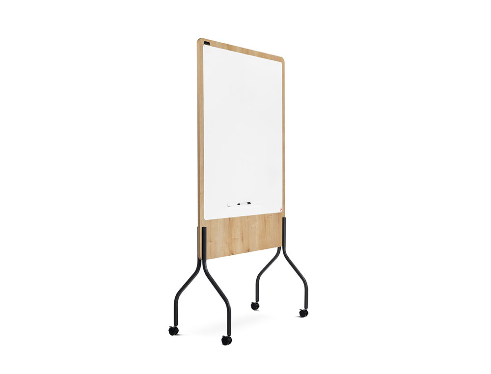 PIZARRA BLANCA ROCADA DOBLE CARA LACADA MAGNETICA TABLERO MELAMINA ROBLE BASE CON 4 RUEDAS 92X125 CM