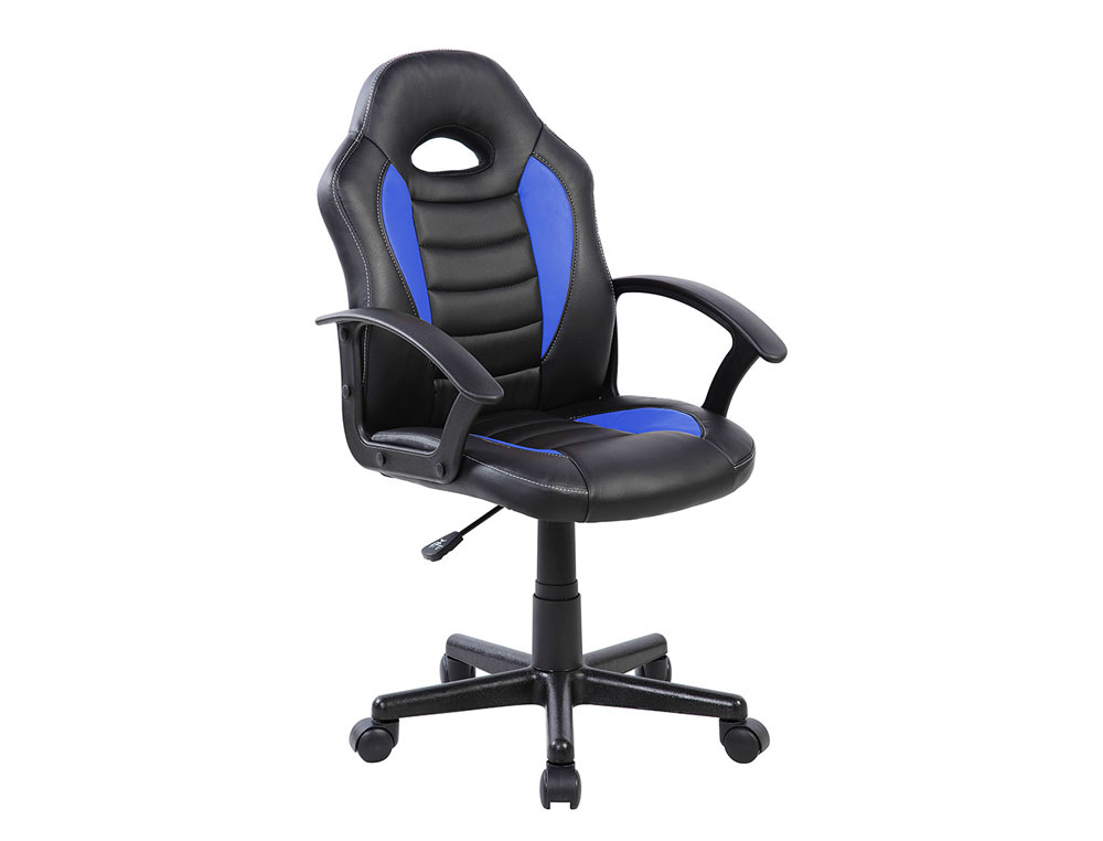 SILLA ROCADA GAMING CON BRAZOS FIJOS BASE NYLON CON RUEDAS SIMILPIEL NEGRO/AZUL 435X430X880-995 MM