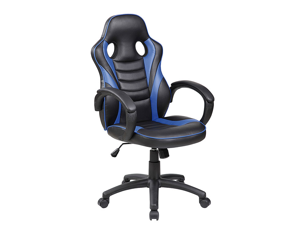 SILLA ROCADA GAMING CON BRAZOS FIJOS BASE NYLON CON RUEDAS BASCULANTE SIMILPIEL NEGRO/AZUL 480X490X1060-1160