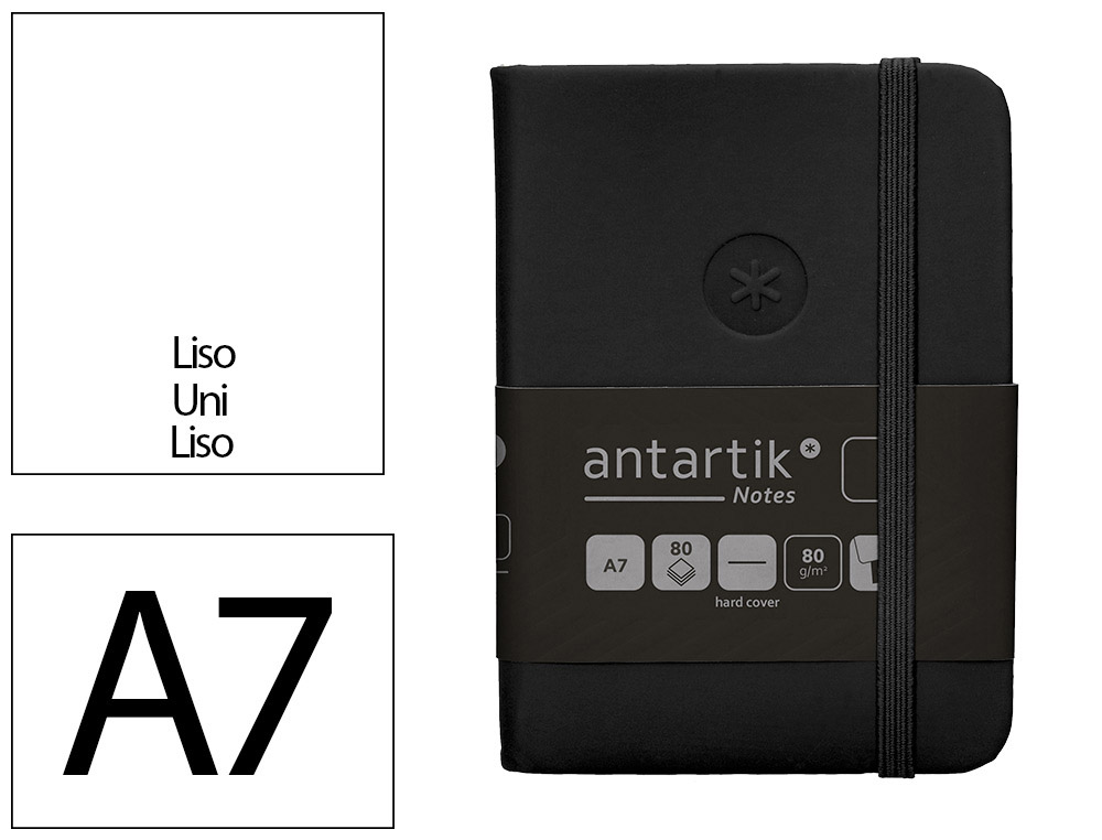 CUADERNO CON GOMILLA ANTARTIK NOTES TAPA DURA A7 HOJAS LISAS NEGRO 80 HOJAS 80 GR FSC