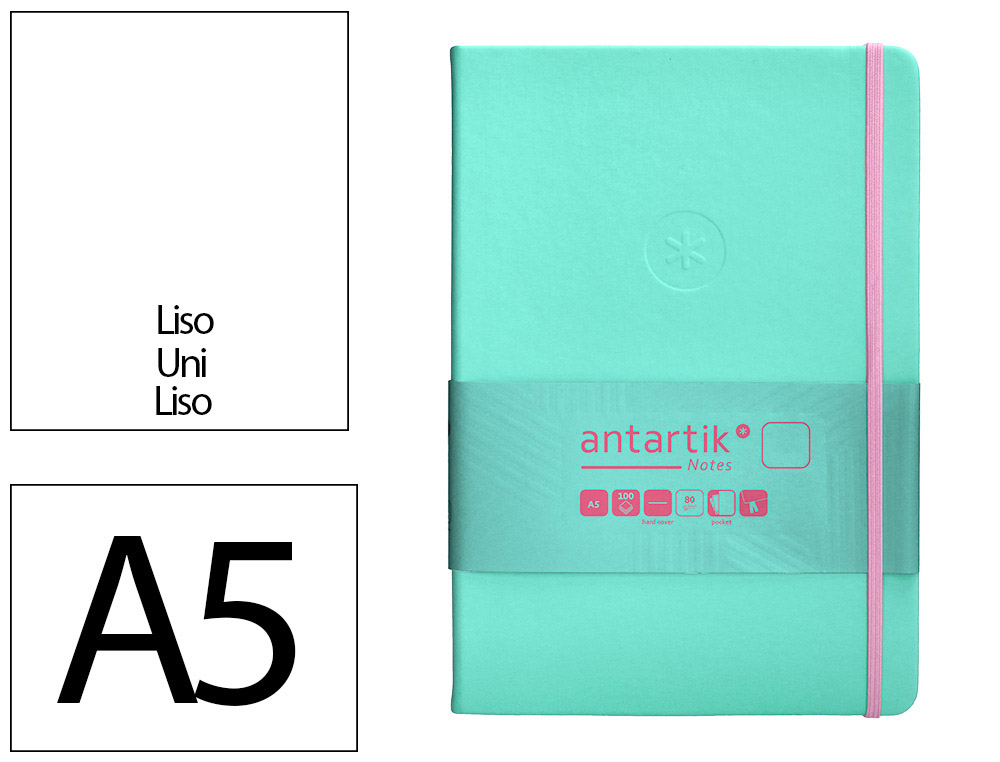 CUADERNO CON GOMILLA ANTARTIK NOTES TAPA DURA A5 HOJAS LISAS ROSA Y TURQUESA 100 HOJAS 80 GR FSC