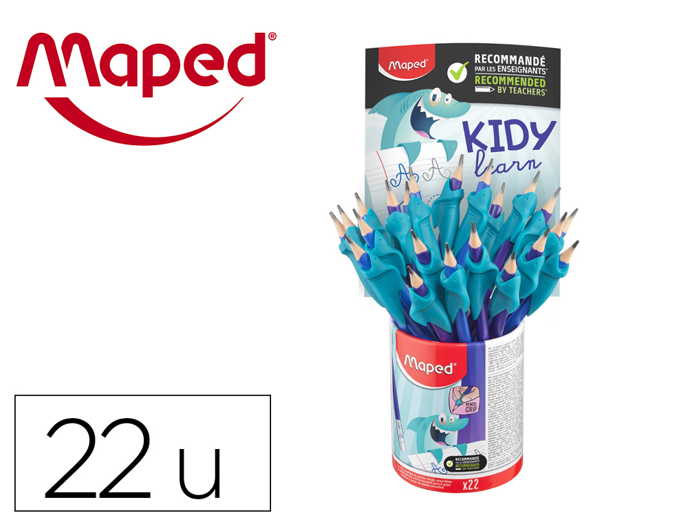 LAPICES DE GRAFITO MAPED HB CON GOMA BORRAR + ADAPTADOR ERGONOMICO CUBILETE DE 22 UNIDADES
