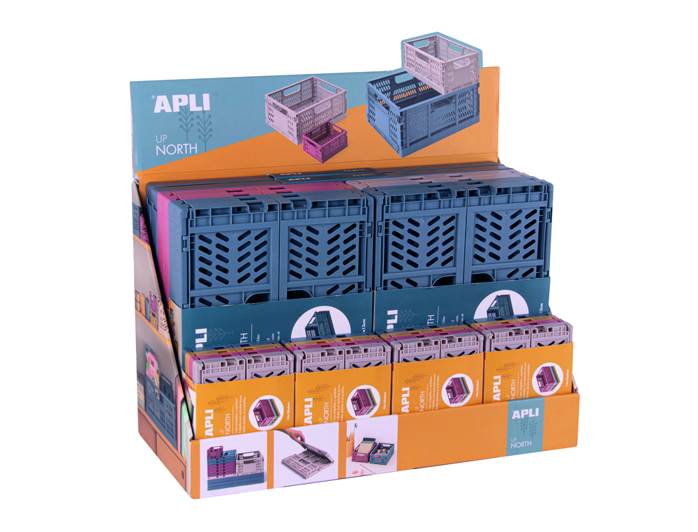 CAJA ALMACENAMIENTO APLI PLEGABLE UP NORTH EXPOSITOR DE 26 UNIDADES TAMAOS Y COLORES SURTIDOS