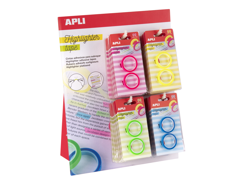 CINTA ADHESIVA APLI NEON PARA RESALTAR TEXTOS PACK DE 2 UNIDADES COLORES SURTIDOS