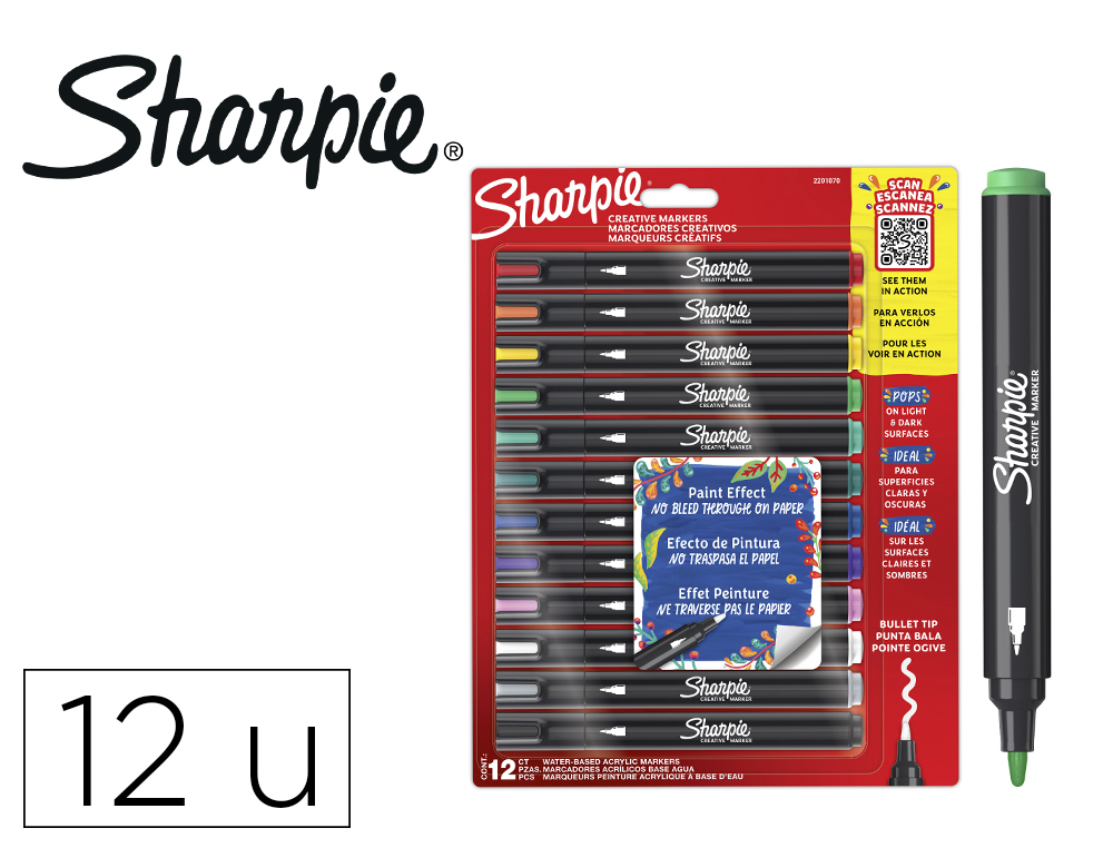 ROTULADOR SHARPIE ACRYLIC PUNTA REDONDA BLISTER DE 12 UNIDADES COLORES SURTIDOS