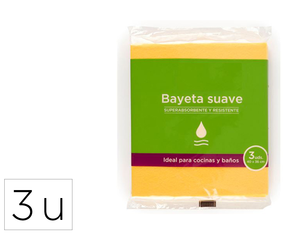 BAYETA MICROFIBRA SUAVE AMARILLA PARA COCINAS Y BAOS 40X36 CM PACK DE 3 UNIDADES
