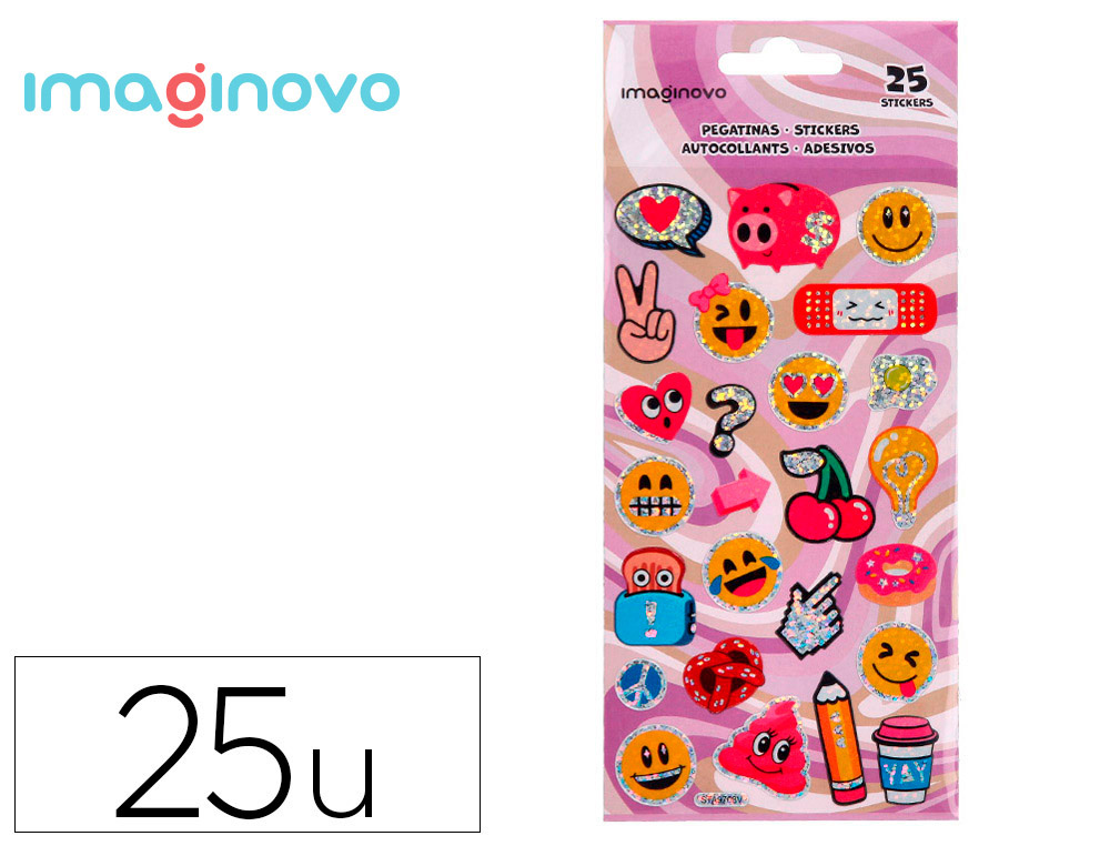 PEGATINAS IMAGINOVO DISEOS SURTIDOS SMILEY CON BRILLO 214X100 MM EN BLISTER