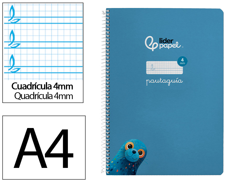 CUADERNO ESPIRAL LIDERPAPEL A4 PAUTAGUIA TAPA BLANDA 80H 75GR CUADRO PAUTADO 4MM COLOR AZUL