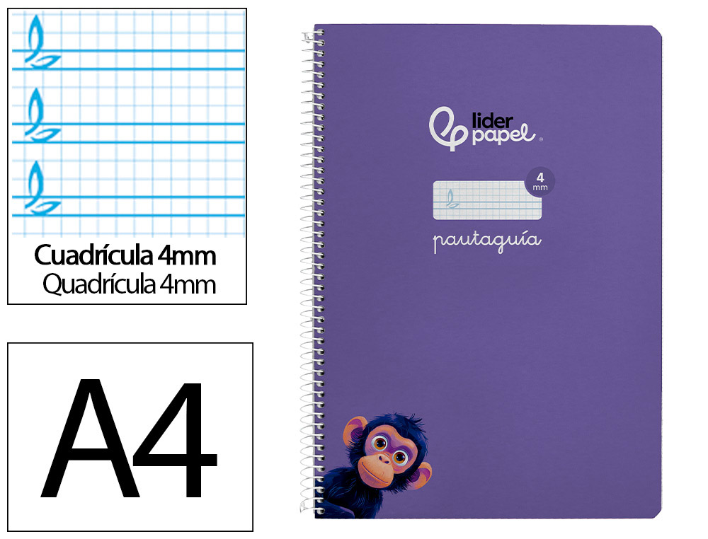 CUADERNO ESPIRAL LIDERPAPEL A4 PAUTAGUIA TAPA BLANDA 80H 75GR CUADRO PAUTADO 4MM COLOR LILA