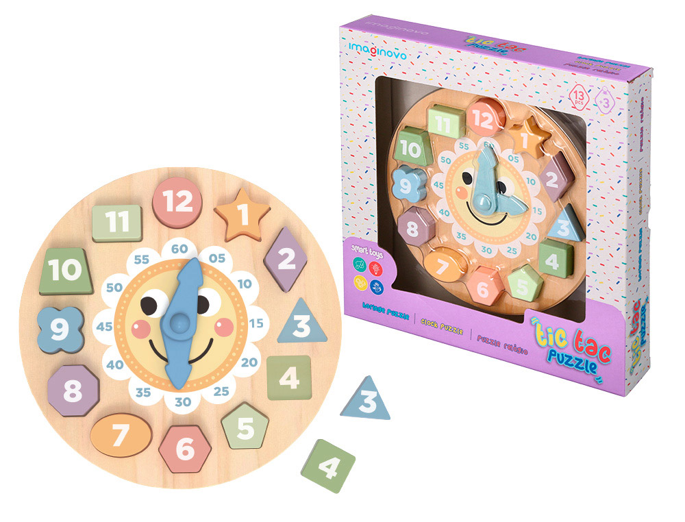 JUEGO INFANTIL IMAGINOVO MADERA RELOJ +3 AOS 13 PIEZAS 29X29X3,5CM