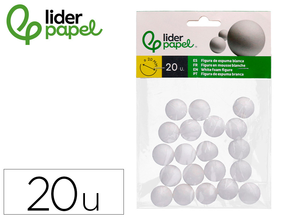 FIGURA DE ESPUMA BLANCA LIDERPAPEL BOLA DE 2 CM BOLSA CON 20 UNIDADES