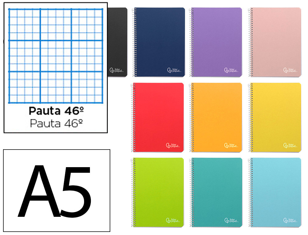 CUADERNO ESPIRAL LIDERPAPEL DIN A5 WITTY TAPA DURA 80H 90GR RAYADO N46 CON MARGEN COLORES SURTIDOS