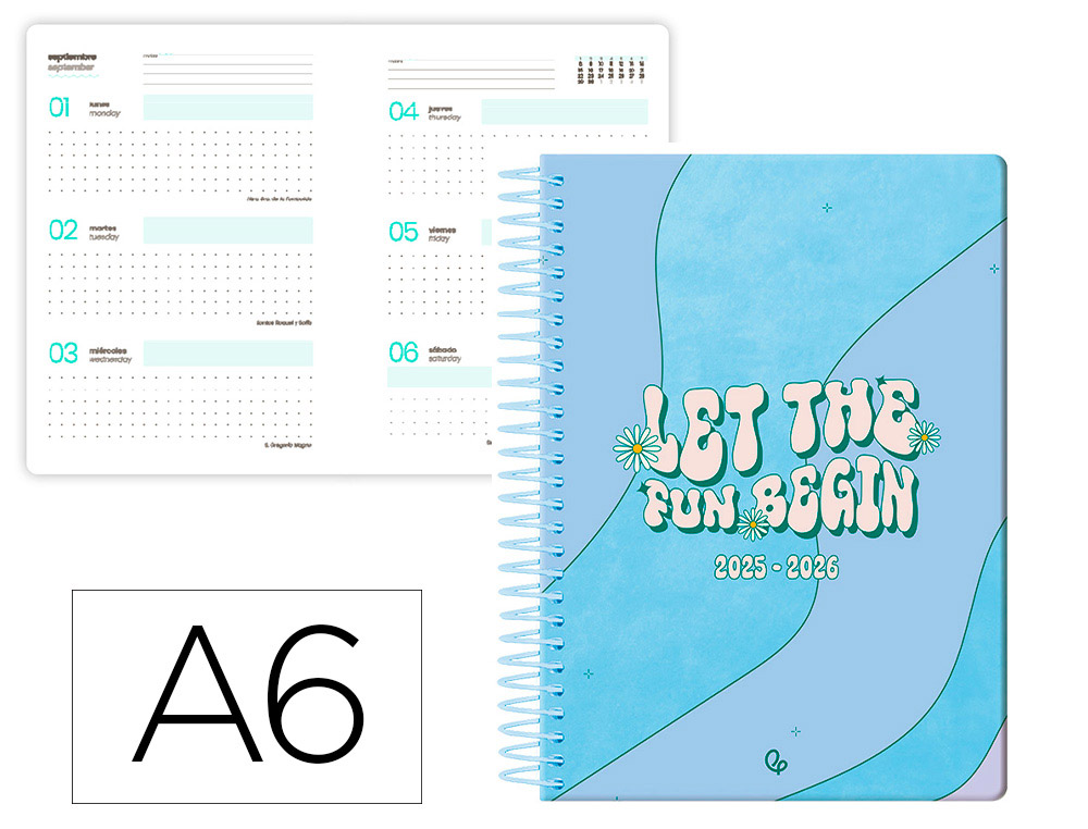 AGENDA ESCOLAR LIDERPAPEL 25-26 ESPIRAL ZANTE DIA PAGINA A6 BILINGE PAPEL FSC 80 GR