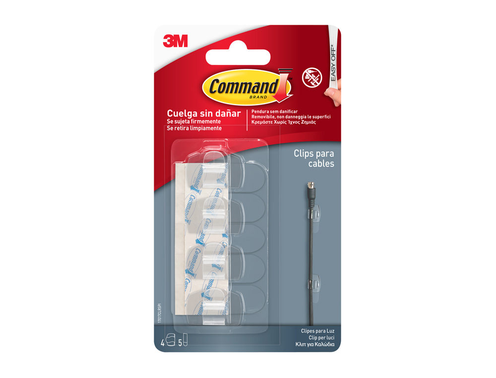 SUJETACABLES 3M COMMAND PARA CABLES REDONDOS BLISTER DE 4 CLIPS + 5 TIRAS