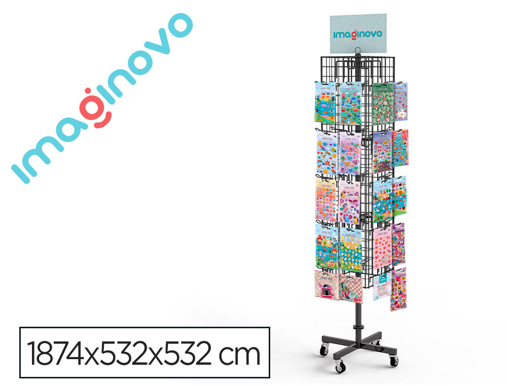 PEGATINAS IMAGINOVO EXPOSITOR METALICO GIRATORIO CON 40 GANCHOS AJUSTABLES SURTIDO CERRADO 630 UDS 1874X532X532