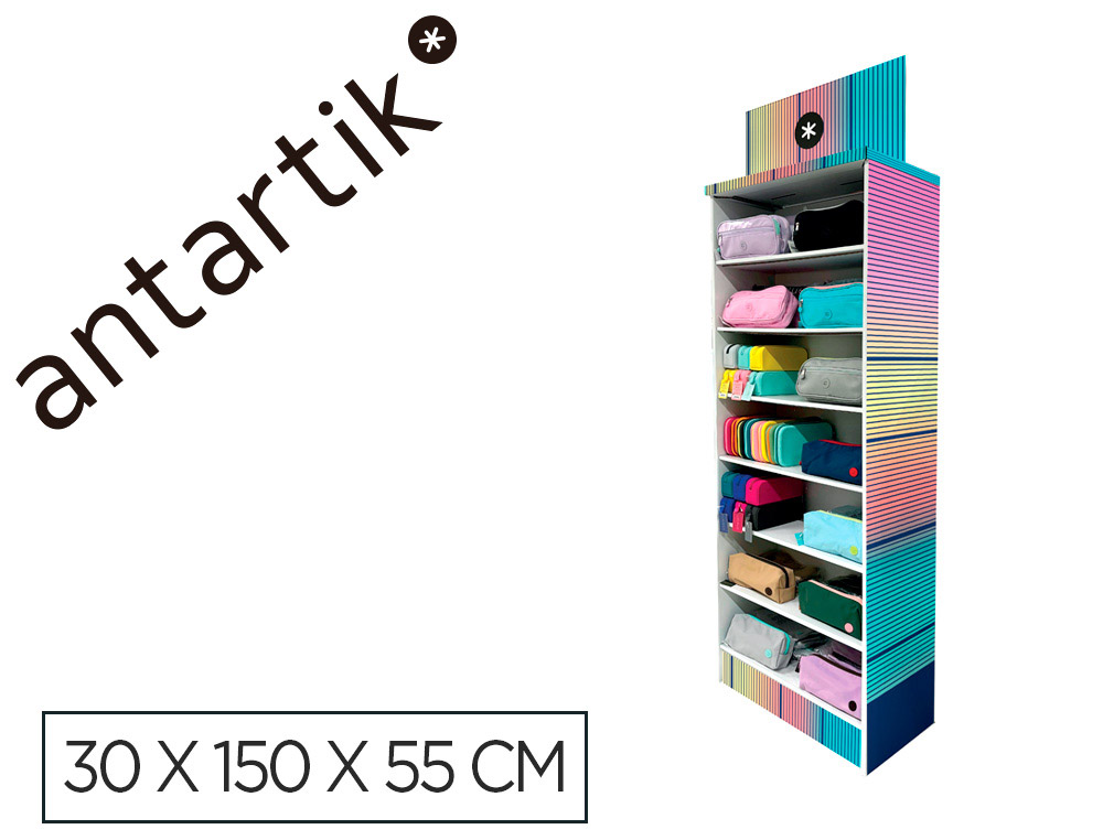 ESTUCHE PORTATODO ANTARTIK EXPOSITOR DE SUELO CARTON CON 102 UNIDADES SURTIDAS 30X150X55 CM