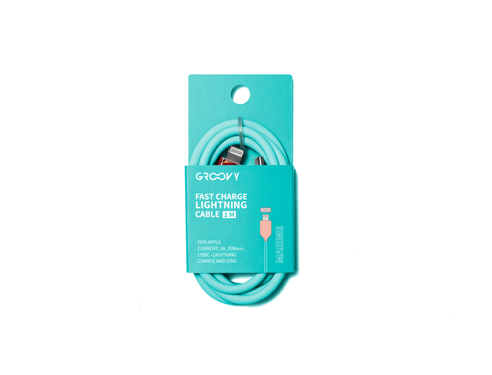 CABLE GROOVY TIPO C A APPLE LIGHTNING CARGA RAPIDA LONGITUD 1 MT COLOR AZUL TURQUESA