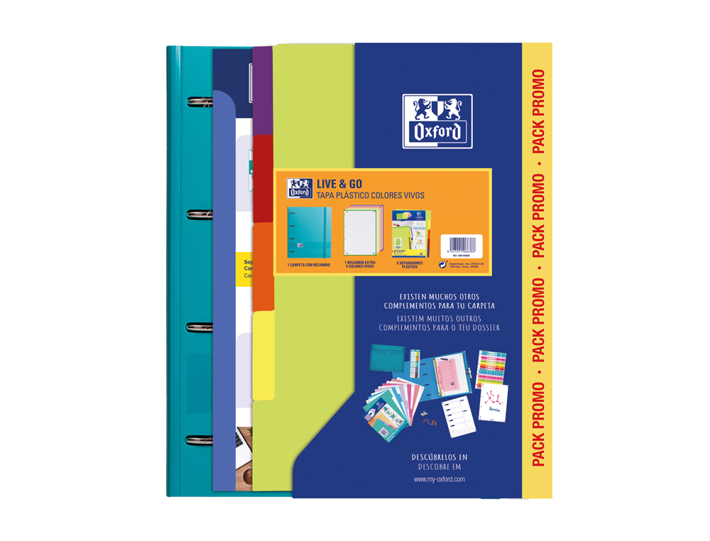 CARPETA CON RECAMBIO OXFORD EBINDER L&G VIVOS DIN A4+ 4 ANILLAS 35 MM RECAMBIO 80 H CUADRO 5 MM + JUEGO 5