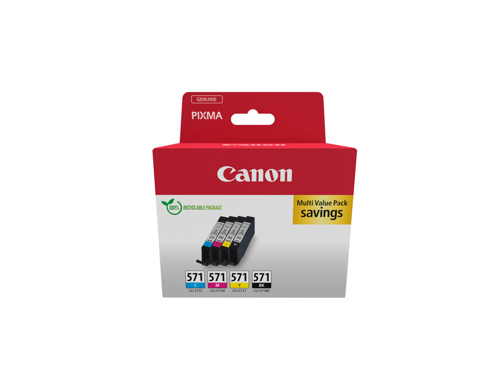 INK-JET CANON CLI-571 PIXMA MG6852/TS6050/TS8050 MULTIPACK DE 4 UNIDADES NEGRO/AMARILLO/ CIAN/MAGENTA