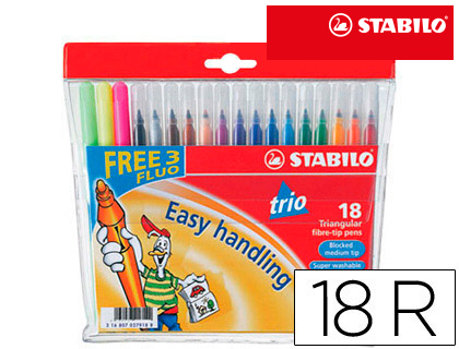 ROTULADOR ESCOLAR STABILO TRIO A-Z BOLSA DE 18 UNIDADES COLORES SURTIDOS