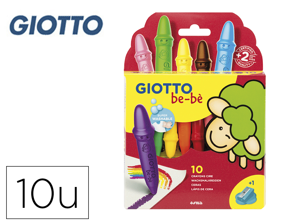 LAPICES CERA GIOTTO SUPER BEBE CAJA DE 10 COLORES SURTIDOS + SACAPUNTAS
