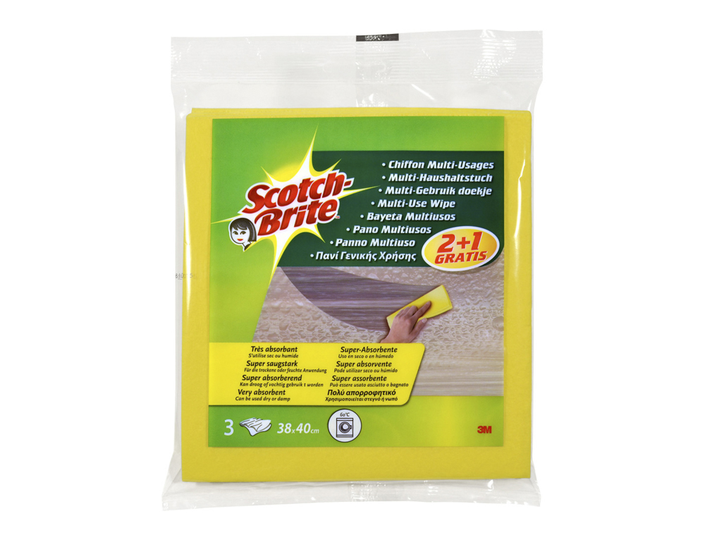 BAYETA MULTIUSO 3M SCOTCH BRITE AMARILLA PACK 2 UNIDADES + 1 GRATIS