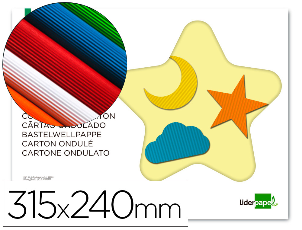 BLOC TRABAJOS MANUALES LIDERPAPEL CARTON ONDULADO 240X315MM 10 HOJAS COLORES SURTIDOS