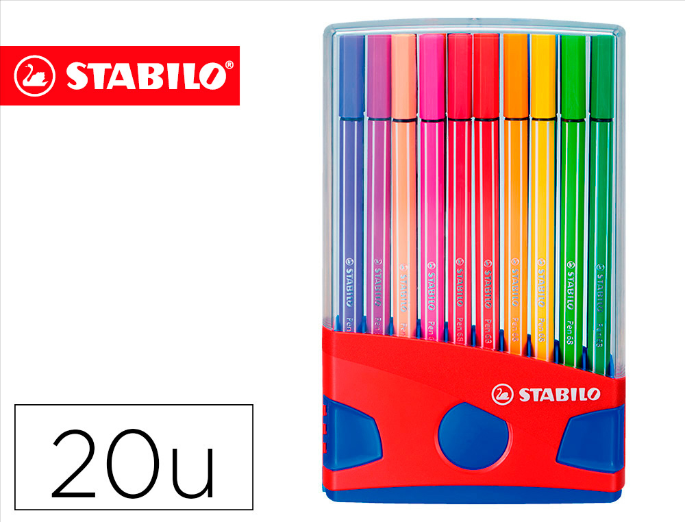 ROTULADOR STABILO PUNTA DE FIBRA PEN 68 COLOR PARADE ESTUCHE DE 20 UNIDADES COLORES SURTIDOS