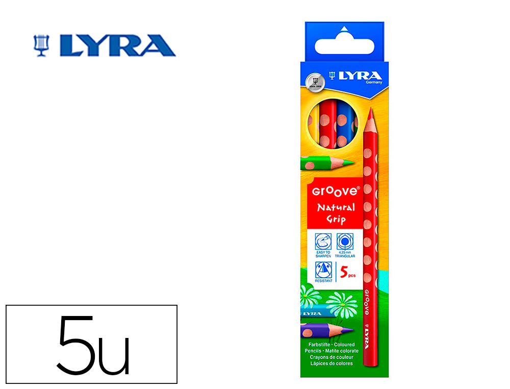 LAPICES DE COLORES LYRA GROOVE TRIANGULAR MINAS DE 4,25 MM CAJA DE 5 UNIDADES COLORES SURTIDOS