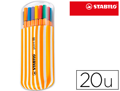 ROTULADOR STABILO PUNTA DE FIBRA POINT 88 ZEBRUI ESTUCHE DE 20 UNIDADES COLORES SURTIDOS