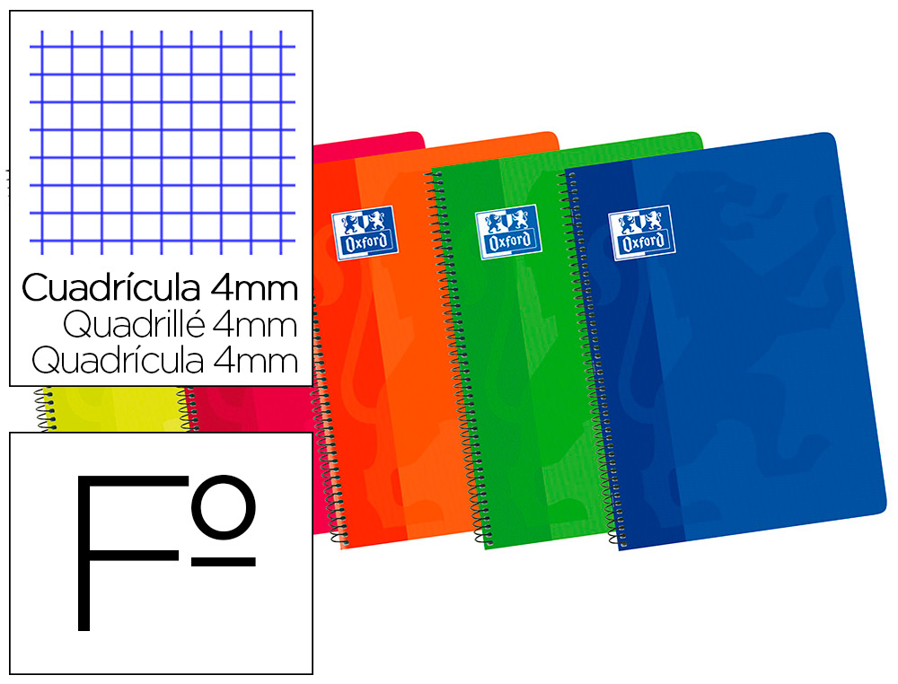 BLOC ESPIRAL OXFORD CARTONCILLO FOLIO 80 HOJAS CUADROS 4 MM