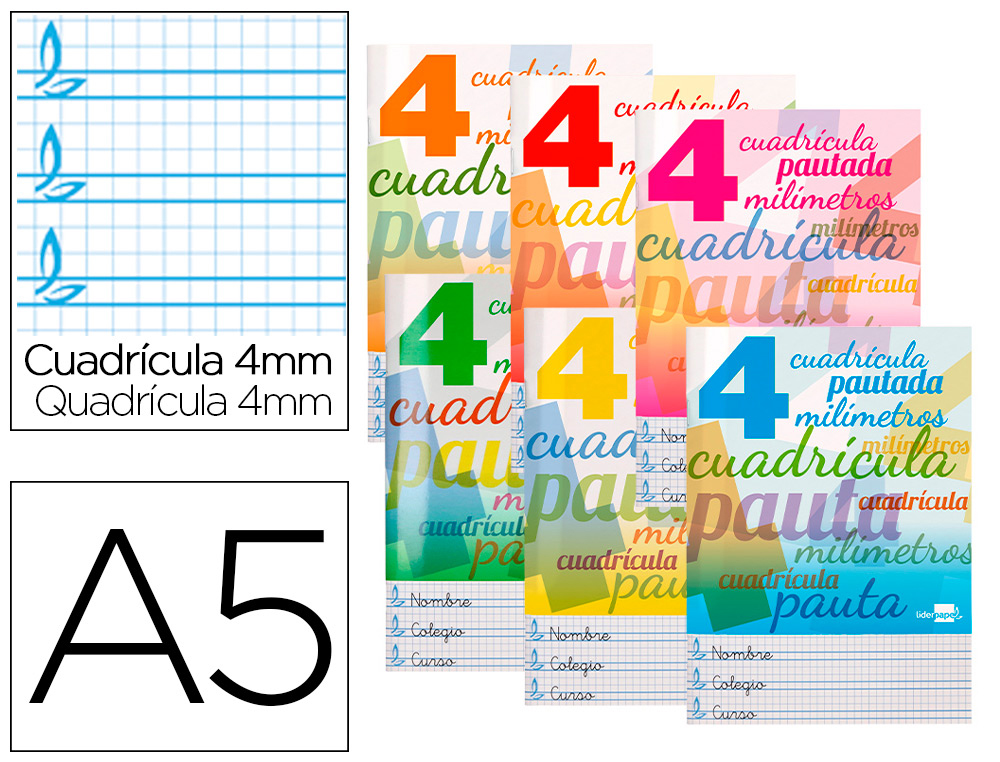 LIBRETA LIDERPAPEL PAUTAGUIA TAPA CARTONCILLO 32 HOJAS DIN A5 70 G CUADRICULADO PAUTADO 4 MM