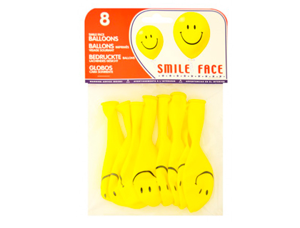GLOBO 100% LATEX BIODEGRADABLE CARA SONRIENTE BOLSA DE 8 UNIDADES