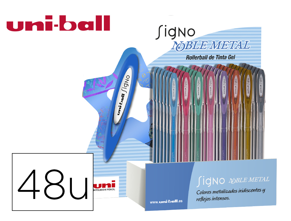 BOLIGRAFO UNI BALL UM-120 SIGNO 0,7 MM TINTA GEL EXPOSITOR DE 48 COLORES METALIZADOS