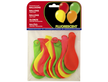 GLOBO 100% LATEX BIODEGRADABLE FLUORESCENTE BOLSA DE 15 UNIDADES COLORES SURTIDOS