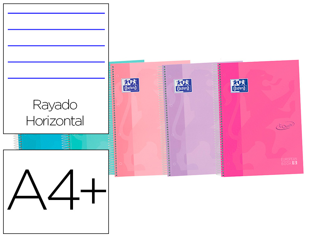 CUADERNO ESPIRAL OXFORD EBOOK 5 TAPA EXTRADURA DIN A4+ 120 H HORIZONTAL COLORES SURTIDOS TOUCH