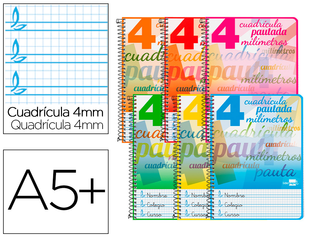 CUADERNO ESPIRAL LIDERPAPEL CUARTO PAUTAGUIA TAPA DURA 80H 75 GR CUADRO PAUTADO 4MM CON MARGEN