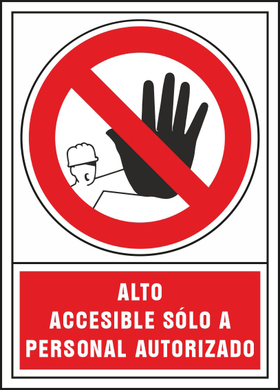 PICTOGRAMA SYSSA SEAL DE PROHIBICION ALTO ACCESIBLE SOLO A PERSONAL AUTORIZADO EN PVC 245X345 MM