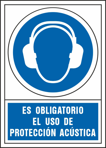 PICTOGRAMA SYSSA SEAL DE OBLIGACION ES OBLIGATORIO EL USO DE PROTECCION ACUSTICA EN PVC 245X345 MM
