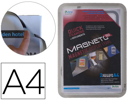 MARCO PORTA ANUNCIOS DJOIS MAGNETO DIN A4 CON 4 BANDAS MAGNETICAS EN EL DORSO COLOR PLATA PACK DE 2 UNIDADES
