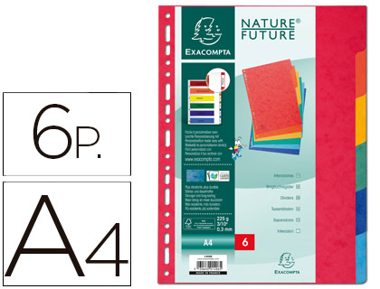 SEPARADOR EXACOMPTA CARTULINA SIMIL PRESPAN JUEGO DE 6 SEPARADORES DIN A4 MULTITALADRO COLORES VIVOS