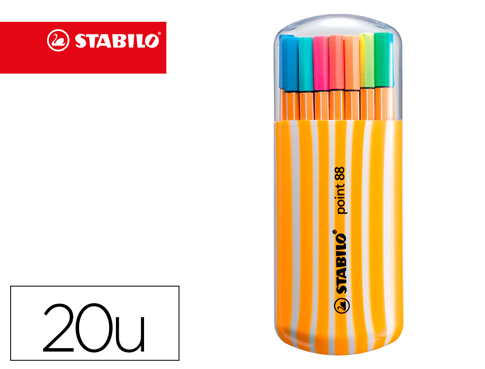 ROTULADOR STABILO PUNTA DE FIBRA POINT 88 ZEBRUI ESTUCHE DE 20 UNIDADES COLORES NEON SURTIDOS