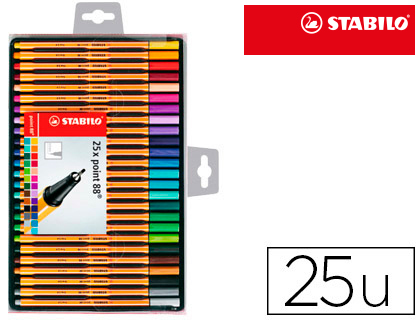 ROTULADOR STABILO PUNTA DE FIBRA POINT 88 ESTUCHE DE 25 UNIDADES COLORES SURTIDOS