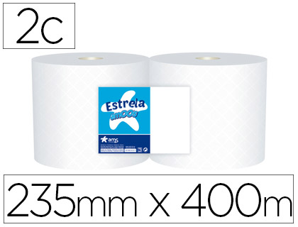 PAPEL SECAMANOS INDUSTRIAL AMOOS 2 CAPAS 235 MM X 400 MT PAQUETE DE 2 ROLLOS