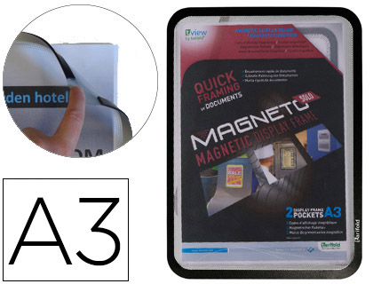 MARCO PORTA ANUNCIOS TARIFOLD MAGNETO DIN A3 CON 4 BANDAS MAGNETICAS EN EL DORSO COLOR NEGRO PACK DE 2 UNIDADES