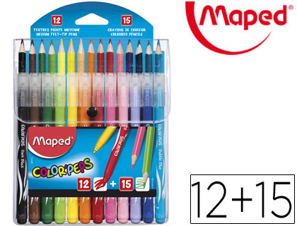 PACK COMBO MAPED COLOR PEPS 12 ROTULADORES + 15 LAPICES DE COLORES