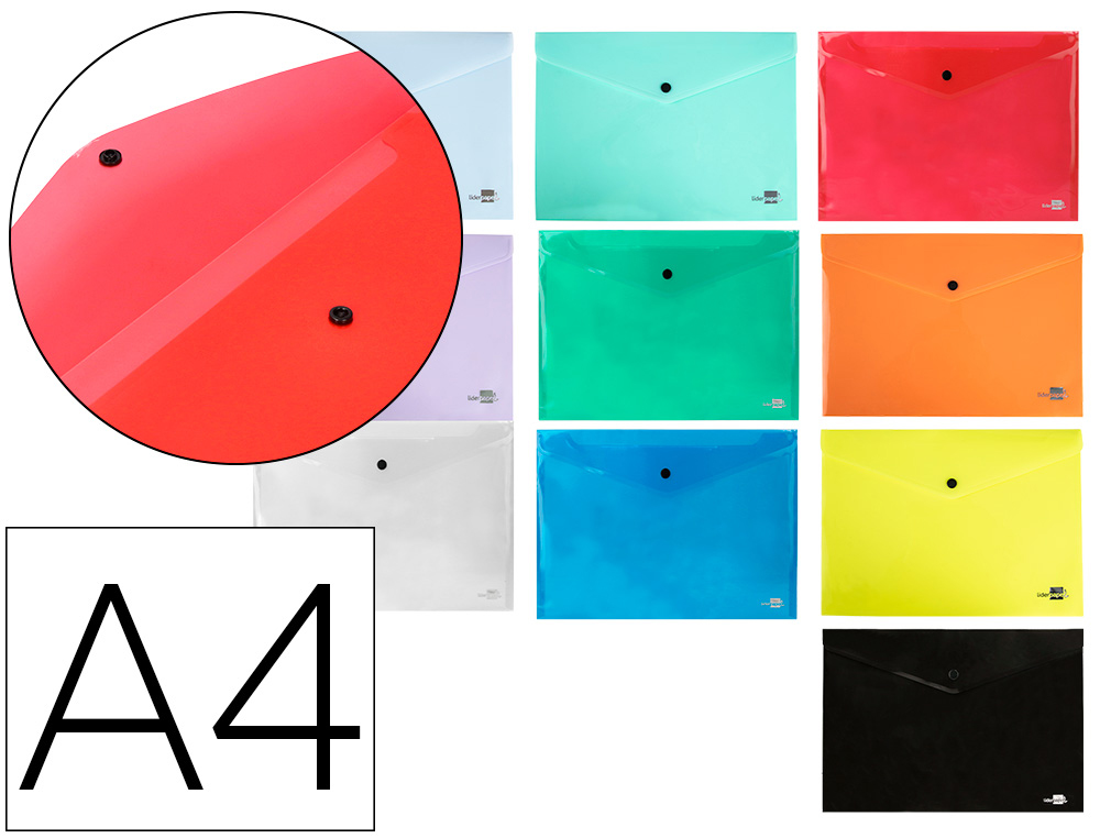 CARPETA LIDERPAPEL DOSSIER BROCHE TRANSPARENTE DIN A4 COLORES SURTIDOS PAQUETE DE 5 RETRACTILADO