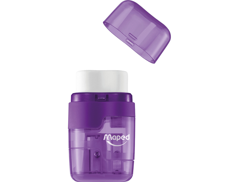 SACAPUNTAS MAPED PLASTICO CONNECT 2 USOS CON GOMA COLORES TRANSLUCIDOS SURTIDOS